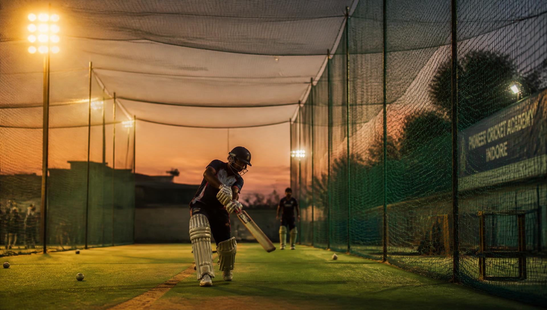 Floodlit cricket nets at KYCA in Sarjapura, Bengaluru